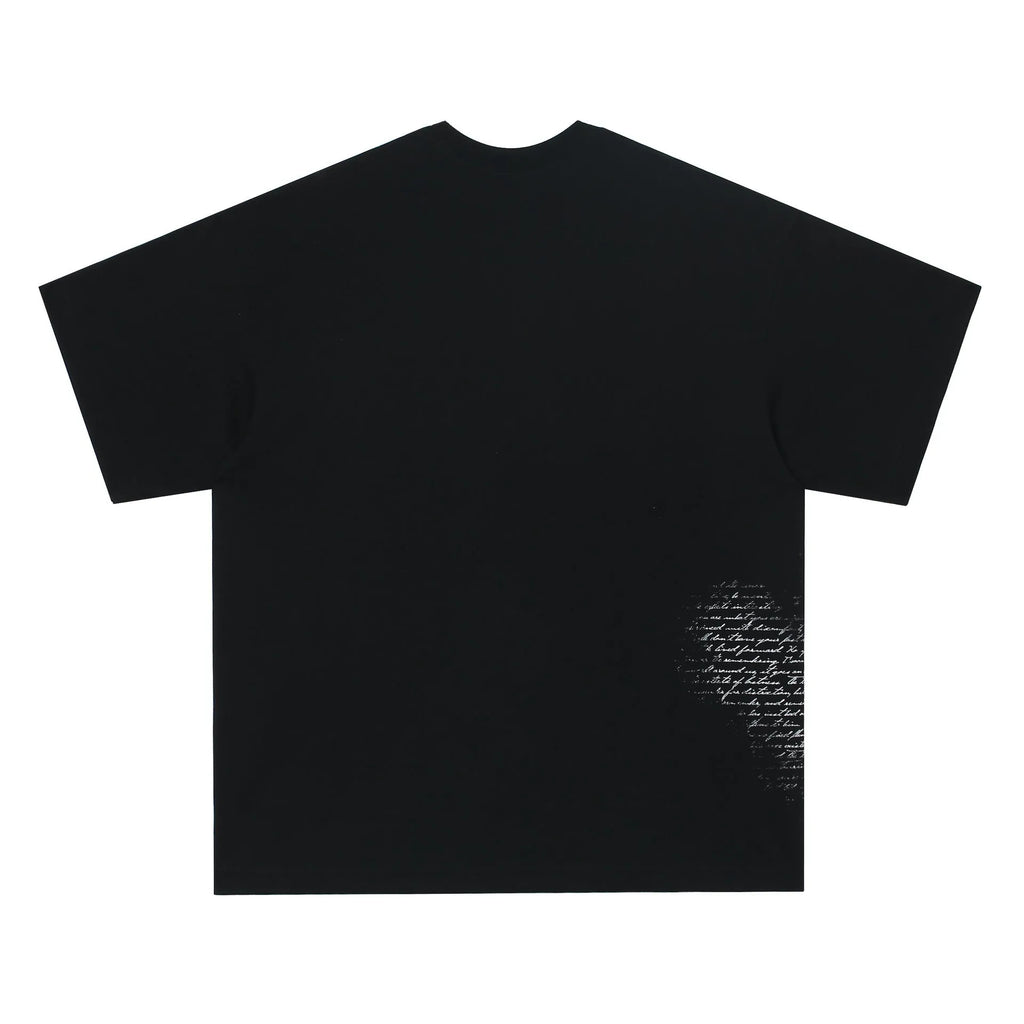 American Retro Hip Hop Gothic cotton T-shirt in black and white colours with letter pattern