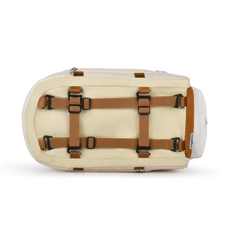 Beige hard shell one-shoulder pet carrier bag for cats under 15kg with EPE padding, size 43x25x22.5cm