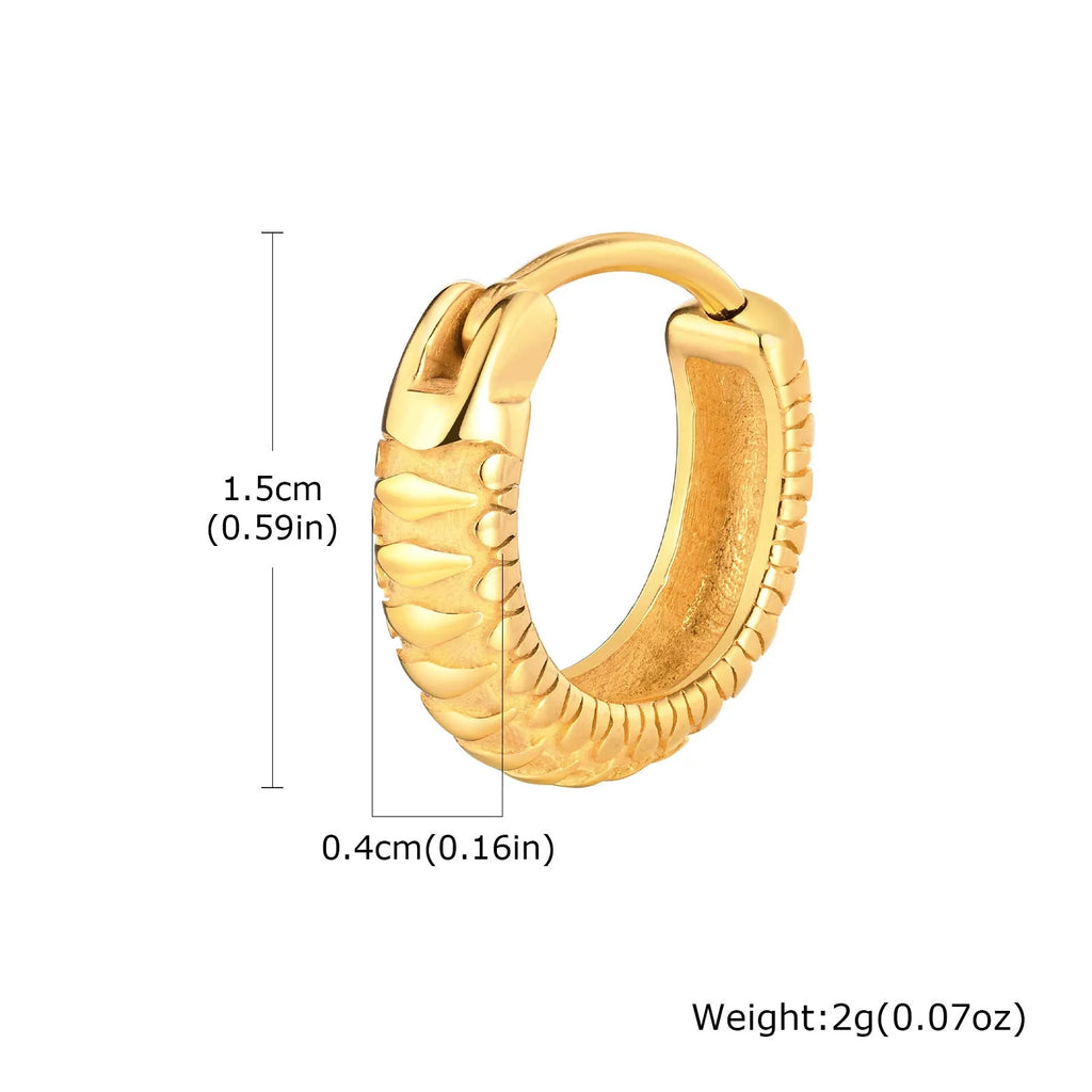 Stainless steel snake pattern drop hoop earrings in black and gold colours