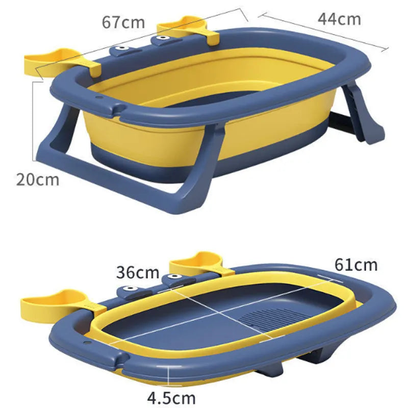 Blue foldable portable pet tub for washing a small dog or cat.