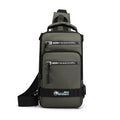 Multifunction nylon bag for men with USB charging port, medium square shape, in khaki colour