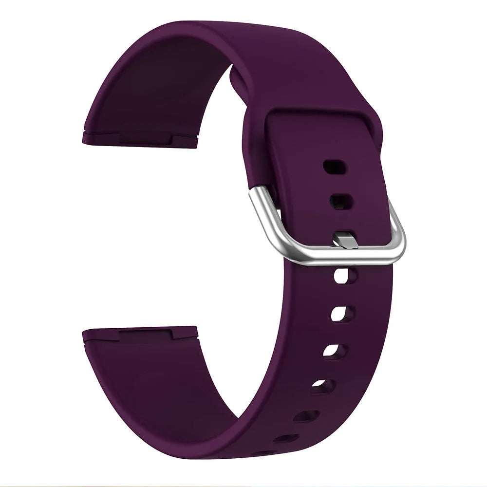 Silicone replacement watch strap with silver buckle for Fitbit Versa 3 and Sense 2 in multiple colour options.
