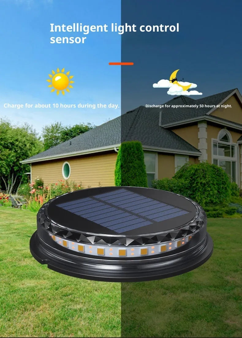 Solar buried light with 17 LED 2835 chips and polycrystalline panel in outdoor lawn setting