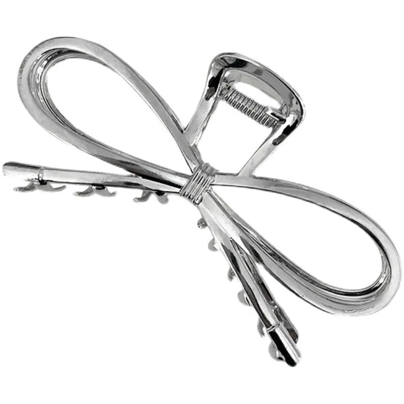 Woman's bow barrette hair clip with alloy finish in silver colour, manual craft Korean style