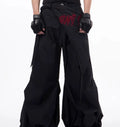 Korean-style black wide-leg summer function pants for boys displayed flat
