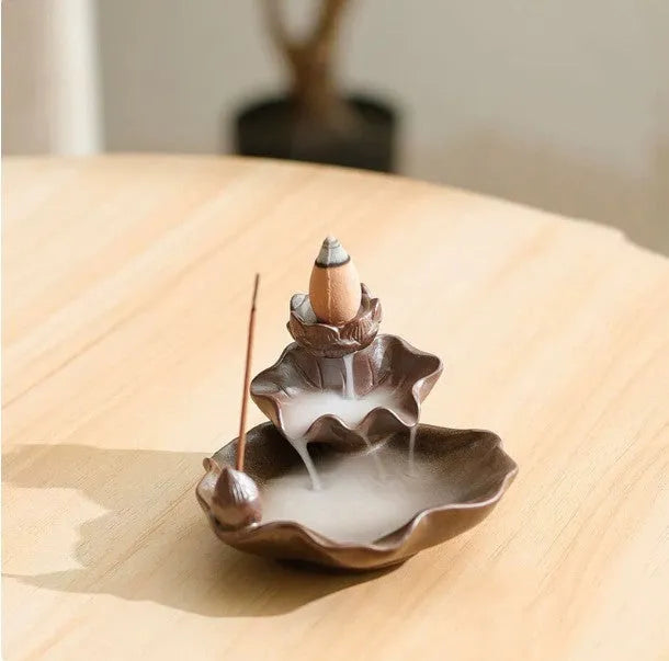 Ceramic reverse flow incense burner with purple clay and New Chinese style design