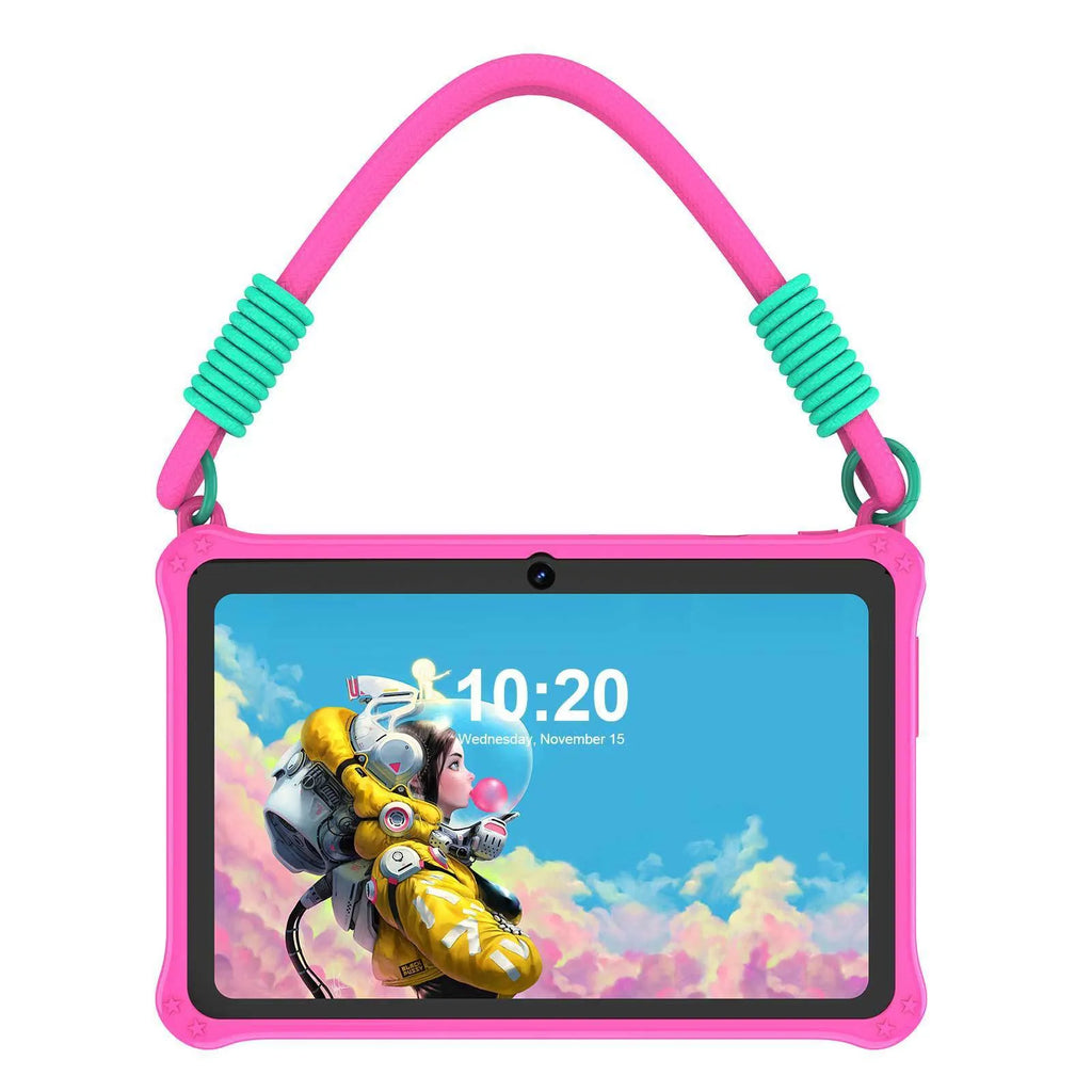 Sapphire blue silicone protective case for 7-inch children's tablet with flat strap and HD screen film