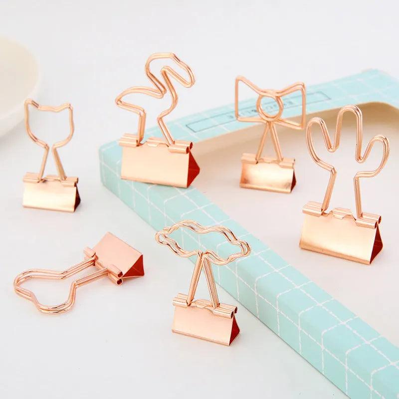 Gold metal decorative clip with long tail in flamingo, love, clouds, cat, cactus, or bow shapes