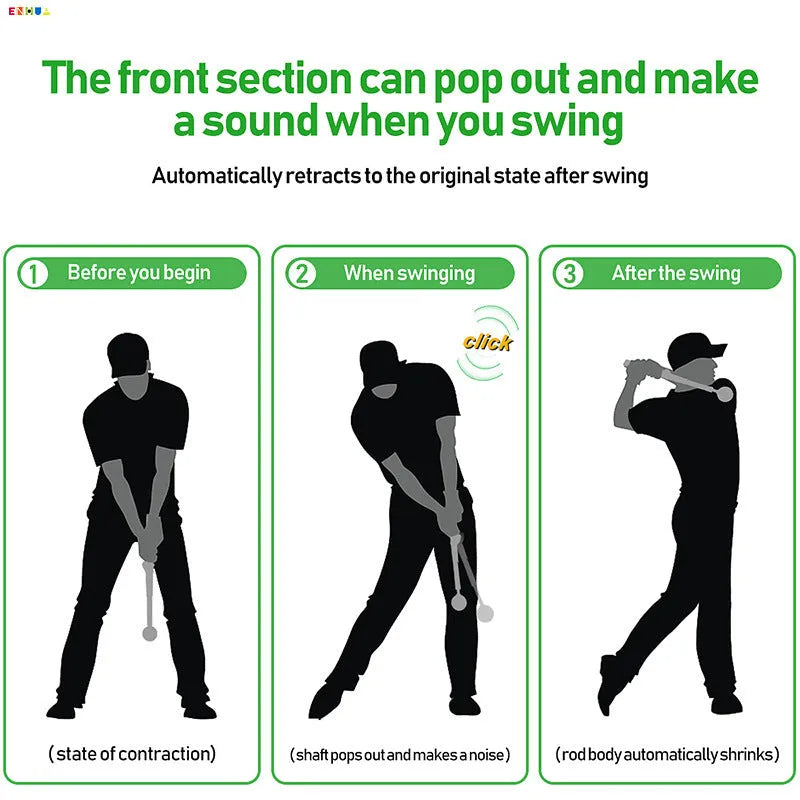 Telescopic golf swing simulator in stainless steel with adjustable shaft