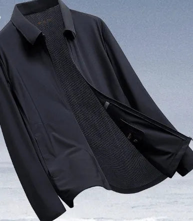 Summer lapels ice silk sun protection shirt in creamy-white, regular fit, for middle-aged men