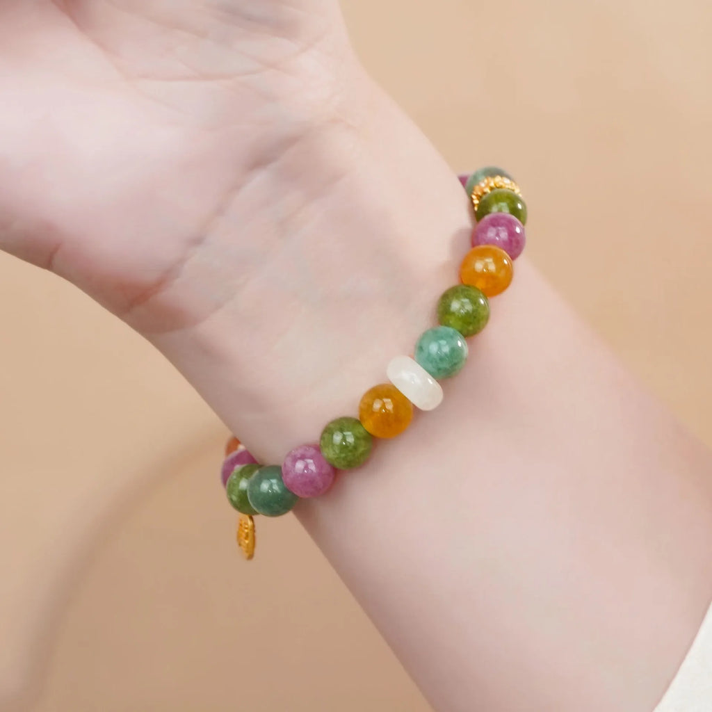 Natural jade rainbow tourmaline half bracelet for women electroplated finish
