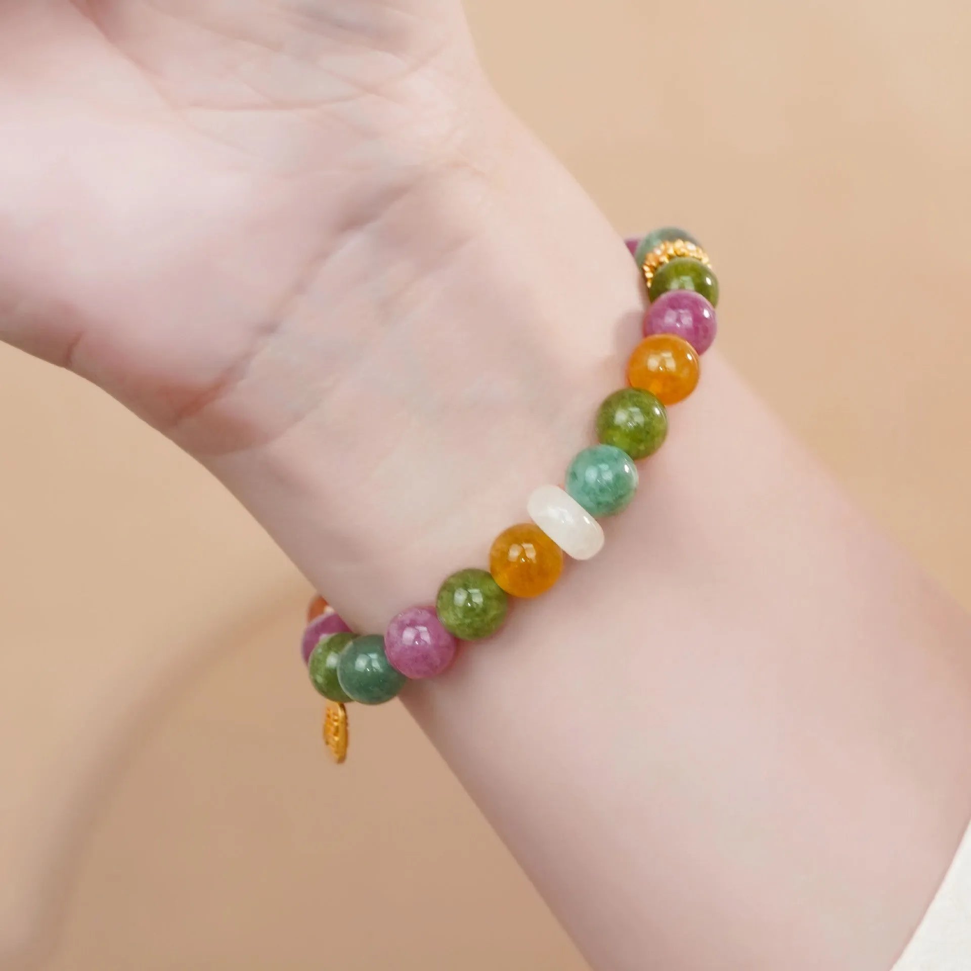 Natural jade rainbow tourmaline half bracelet for women electroplated finish