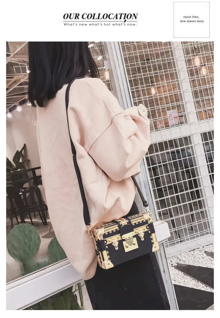 Women's hard PU shoulder bag with flap closure and rivet decoration in black or green
