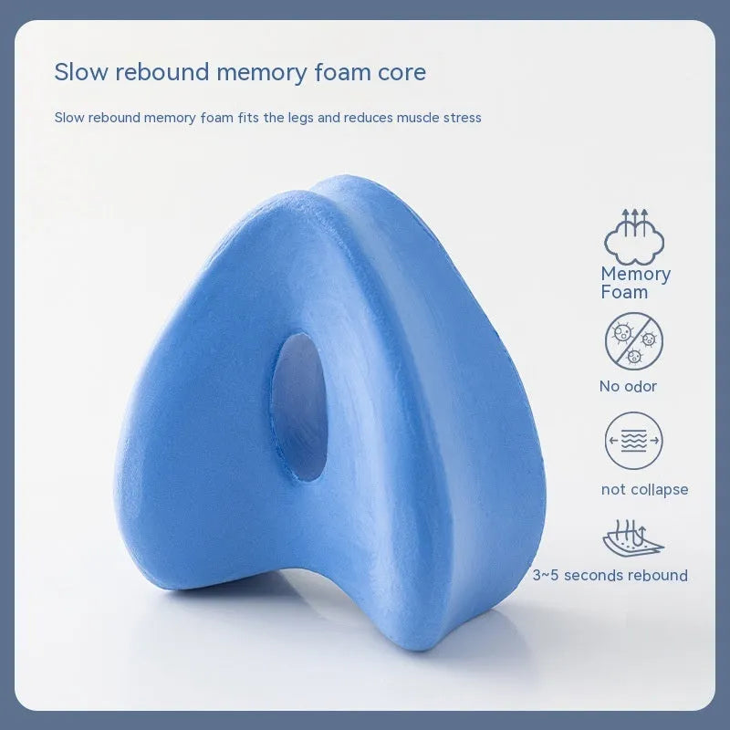 Heart-shaped dark blue memory foam leg pillow for adult knee support