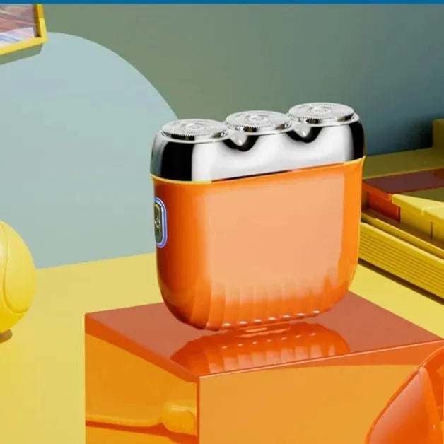 Three-head magnetic mini electric shaver in four colour options with floating cutter head design