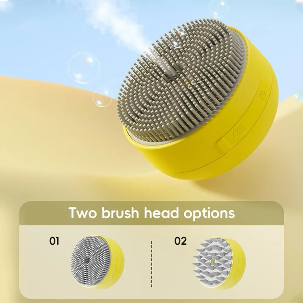 Green rechargeable cat steam brush with silicone bristles and steam activation button