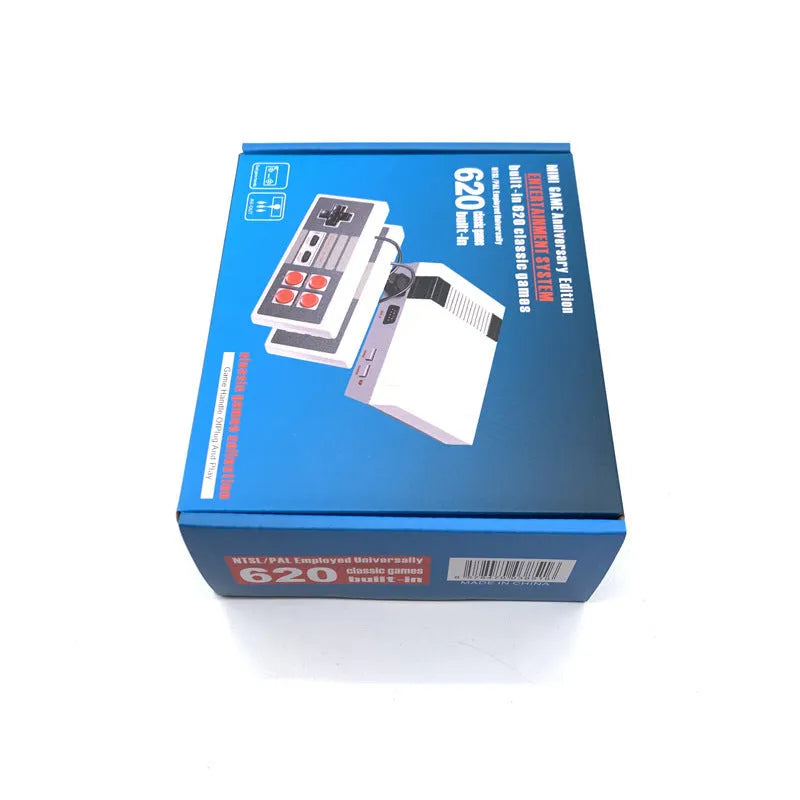 NES 8-bit retro game console with two controllers on dark surface