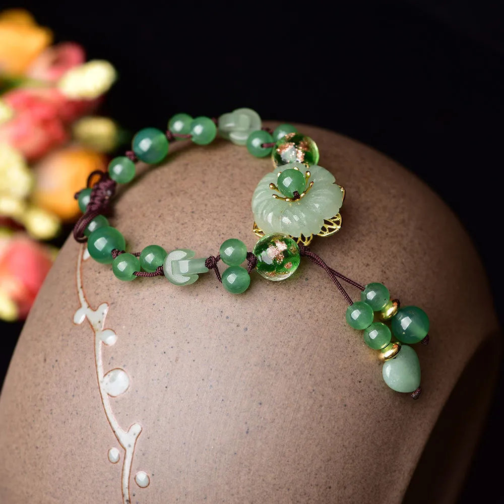 Hand-woven Chinese style bracelet with auspicious patterns in flower shape, mixed material, two colour options