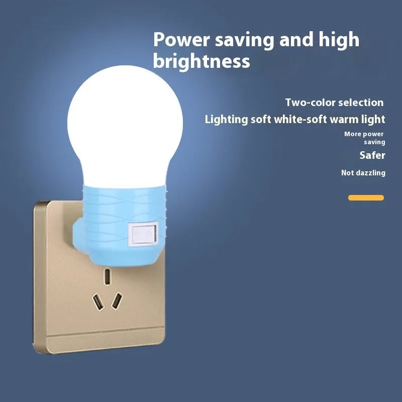 White plastic plug-in bedside baby night feeding lamp with modern round design