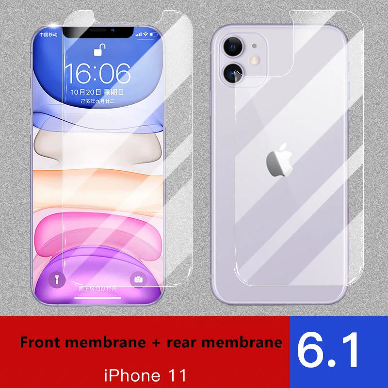 Apple iPhone tempered glass screen protector film for front and rear, showing half-screen design