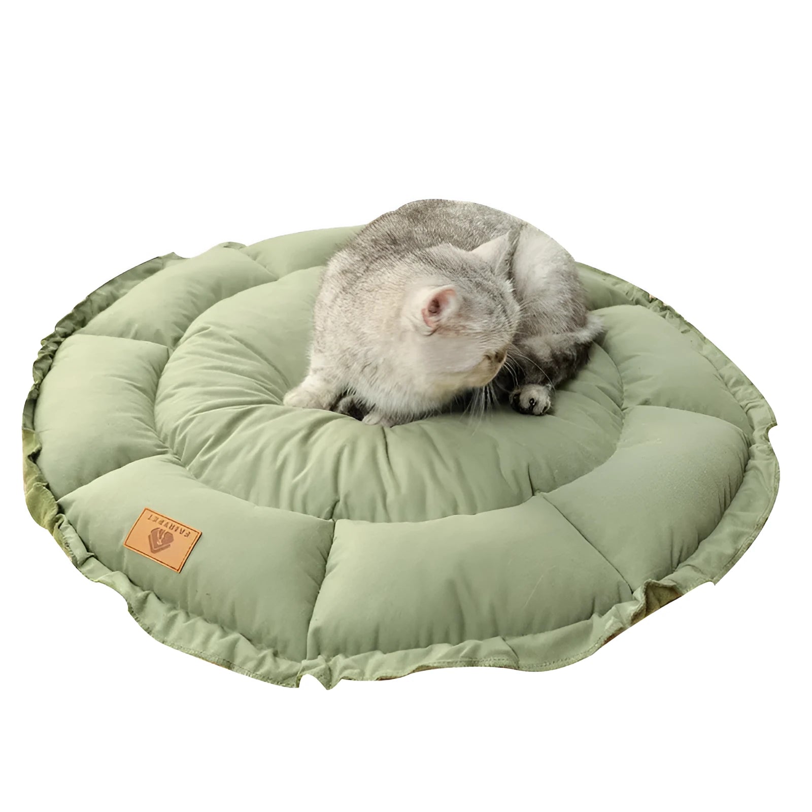 Reversible donut cat bed in grey or green available in three sizes for indoor pets