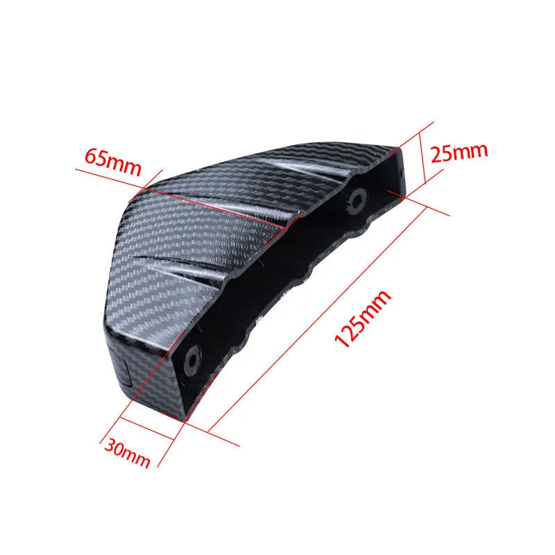 Black triangular car rear spoiler with carbon fibre pattern option measuring 15cm wide