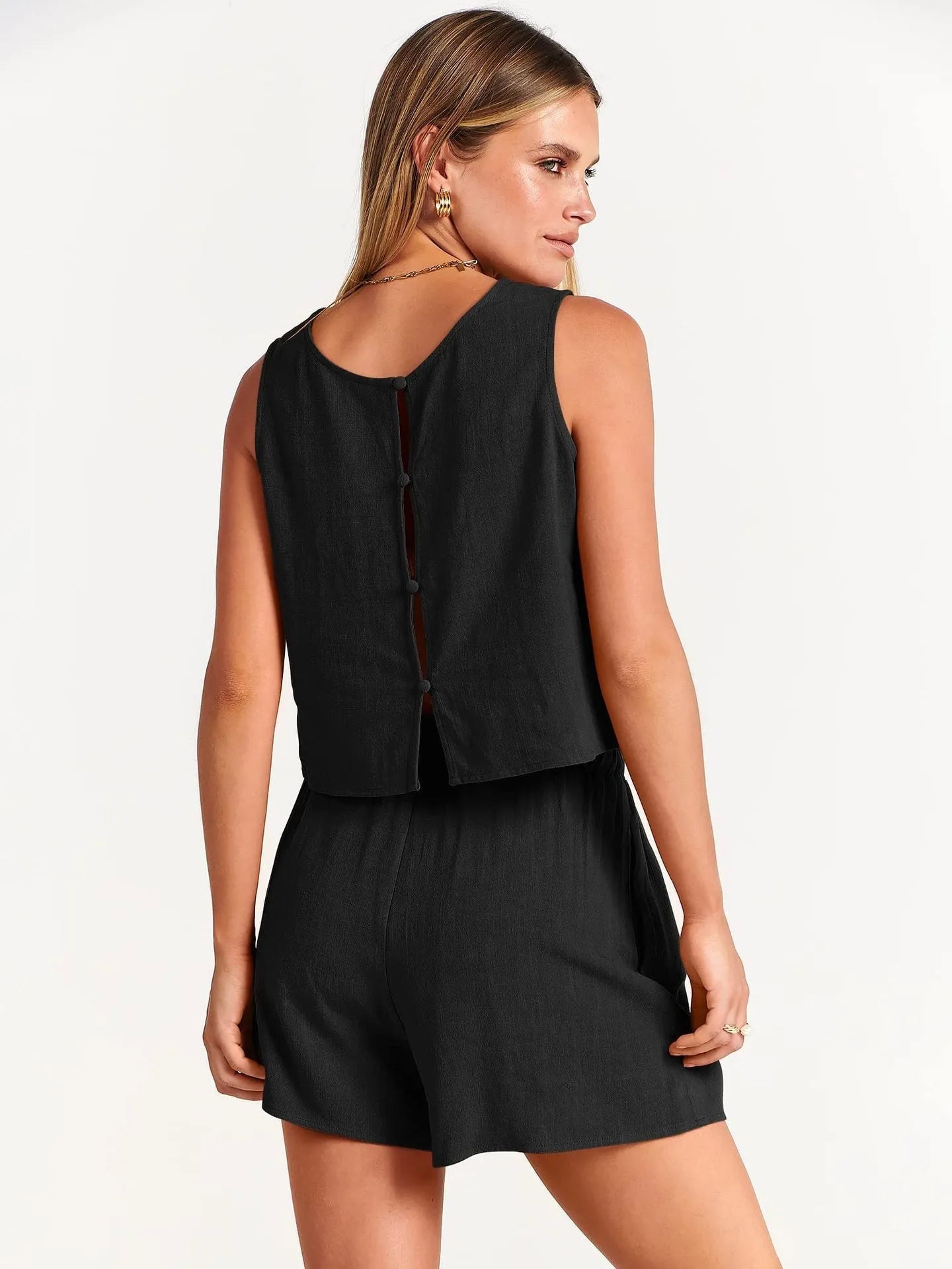 Women's sleeveless top and drawstring shorts summer set in five colour options