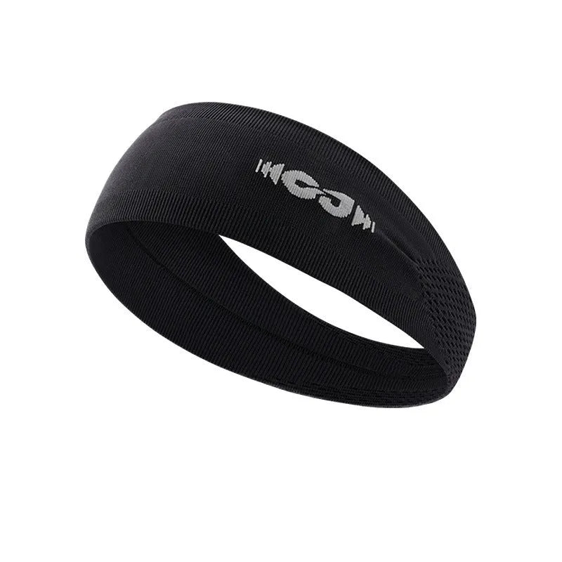 Seamless knitted sports hair band in black, grey and blue colours for running and cycling
