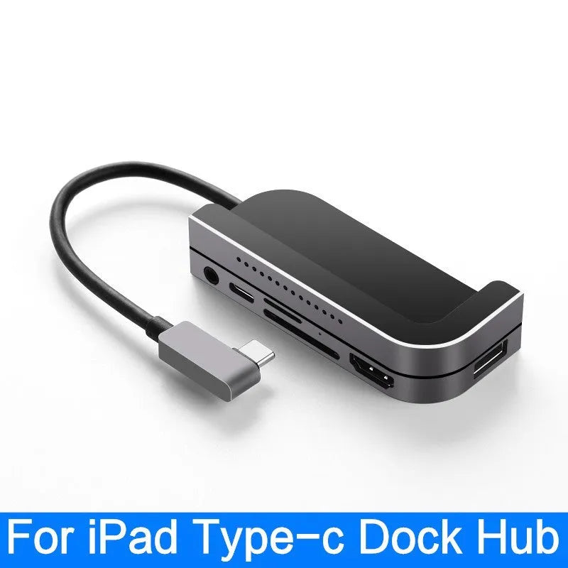 Silver aluminium grey USB-C 6-in-1 docking station for iPad Pro tablets