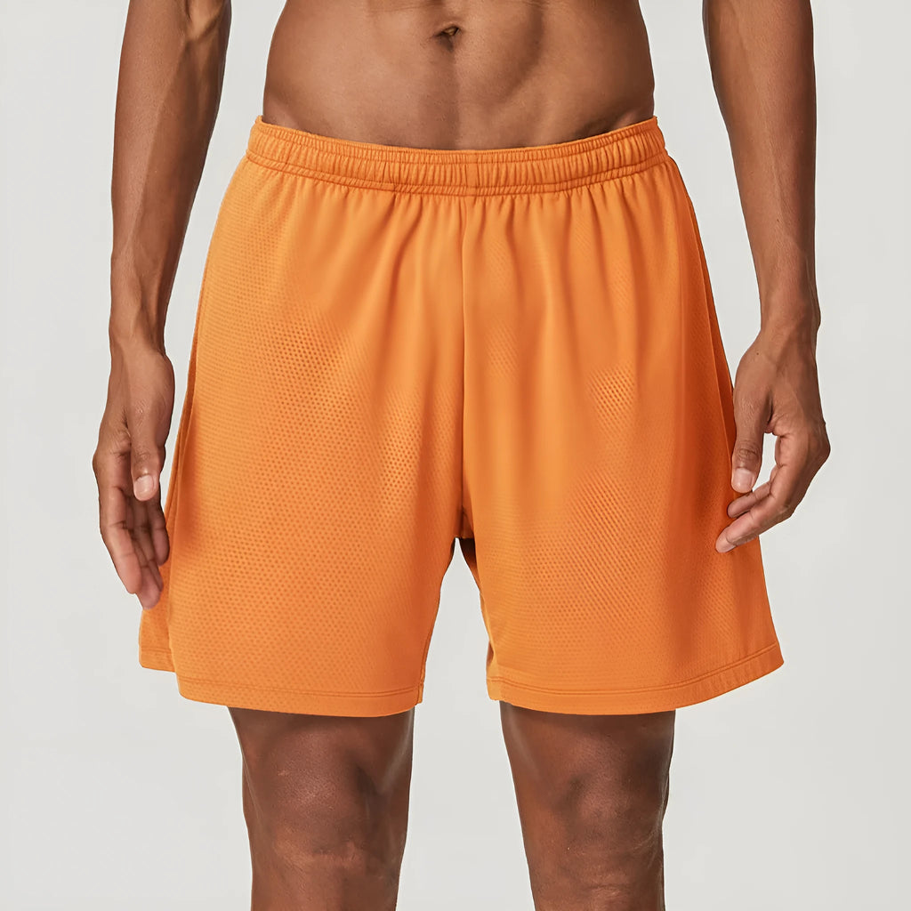 Men's double-layer quick-dry running shorts in various colours with mid-waist design