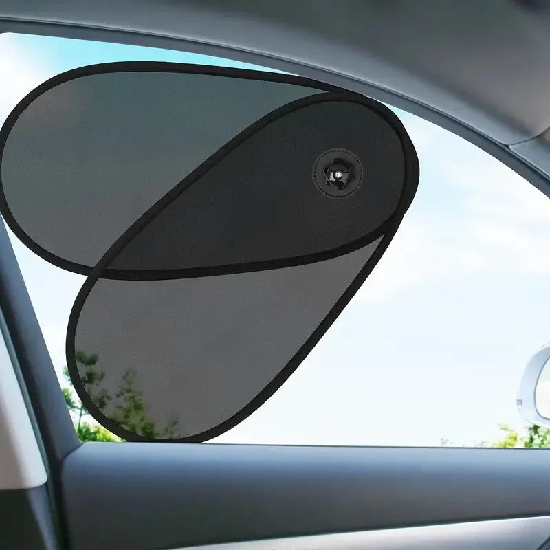Adjustable car side window sun shade with suction cups attached to vehicle window