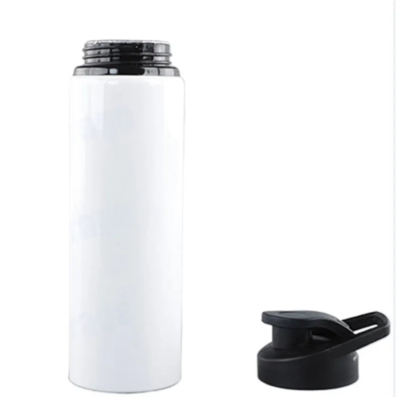 White aluminium sports water bottle for cycling available in 600ml and 750ml capacity options