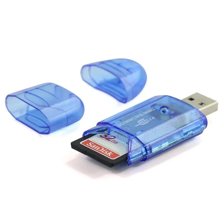 Transparent plastic USB card reader with LED options and card holder