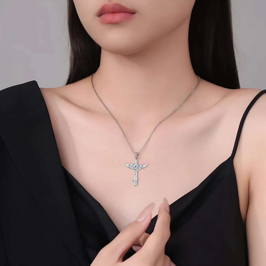 Women's copper stethoscope necklace with wings design in red diamond or white diamond finish