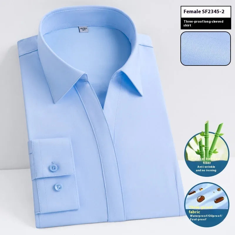 Men's slim fit waterproof bamboo fibre business shirt with square collar.