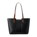Women's black genuine cowhide leather commuter shoulder bag with horizontal square shape and multiple internal compartments