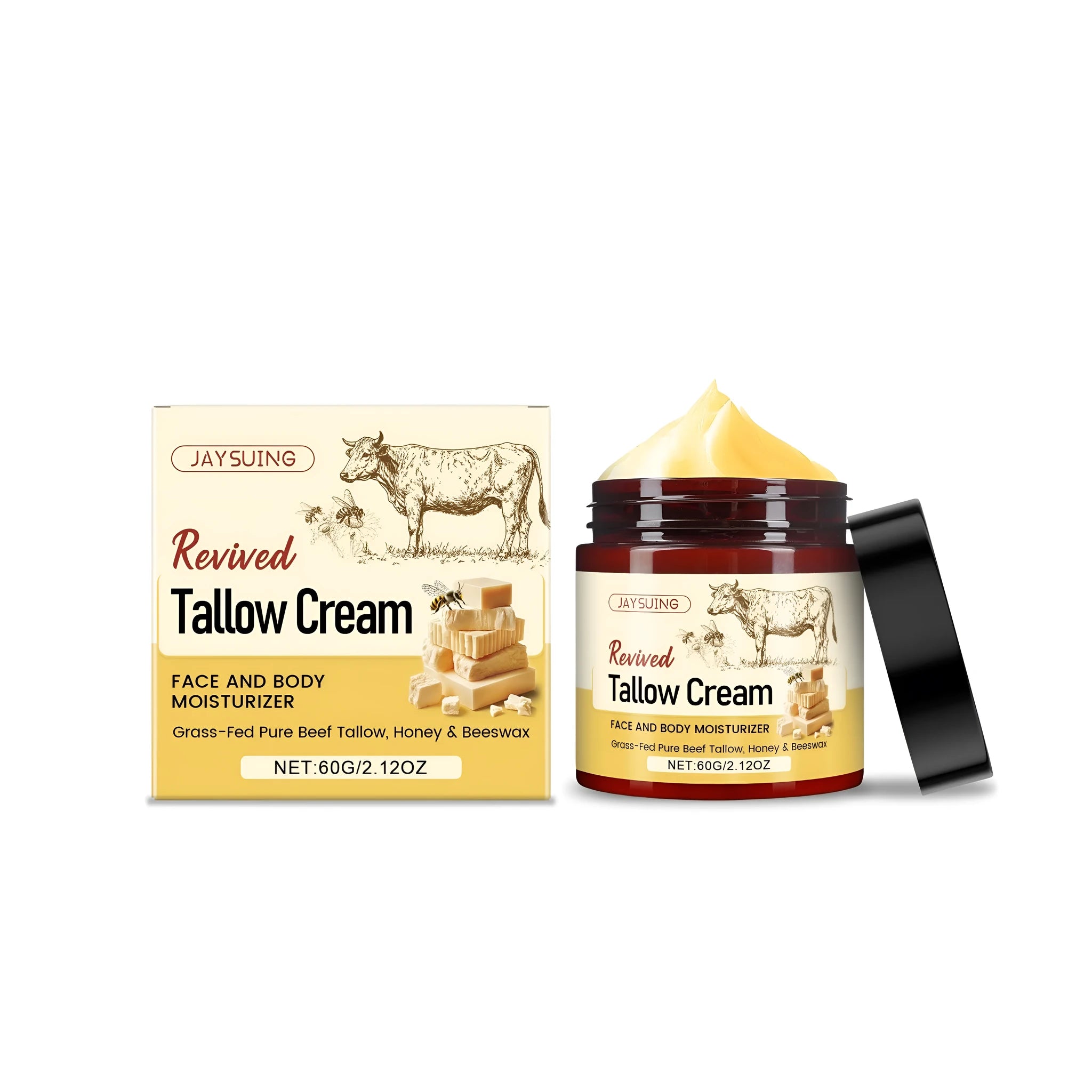 60g jar of revived tallow moisturising cream with honey and glycerin for face and body