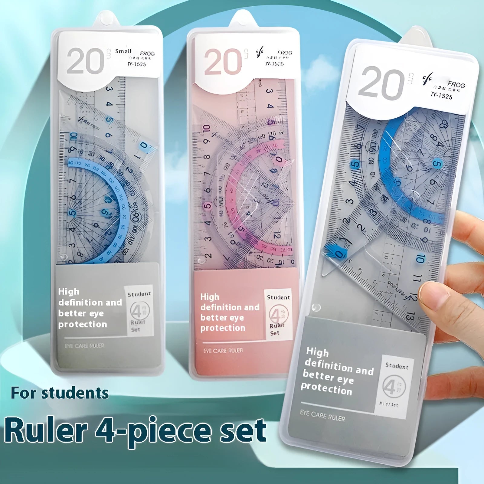 Youpai transparent acrylic ruler set with squares and protractor on a wooden desk