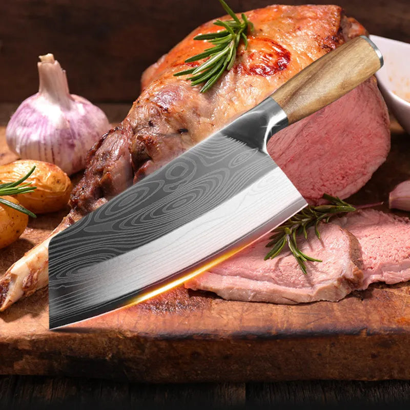 Stainless steel kitchen knife with 320mm blade length and 40cr13 steel construction