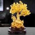 Citrine coloured resin Feng Shui money tree ornament with small water turtle design
