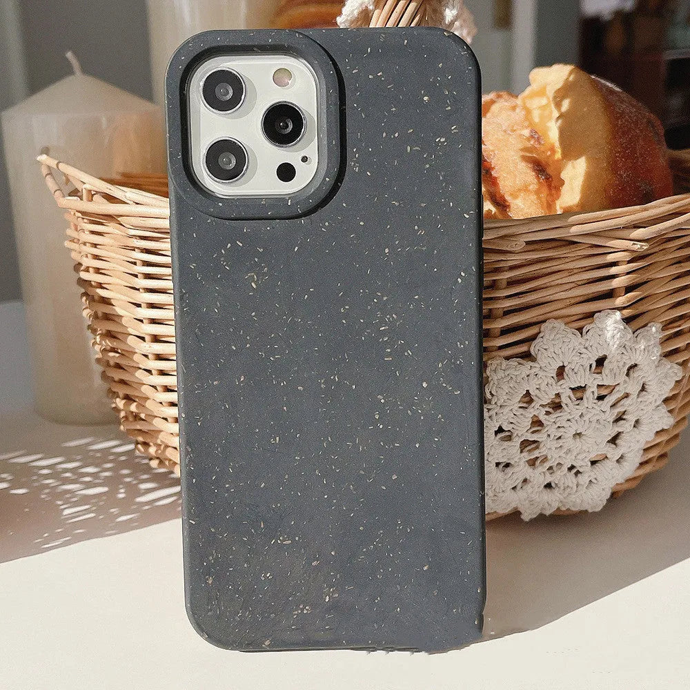 Degradable wheat straw composite phone case for iPhone models showing colour options