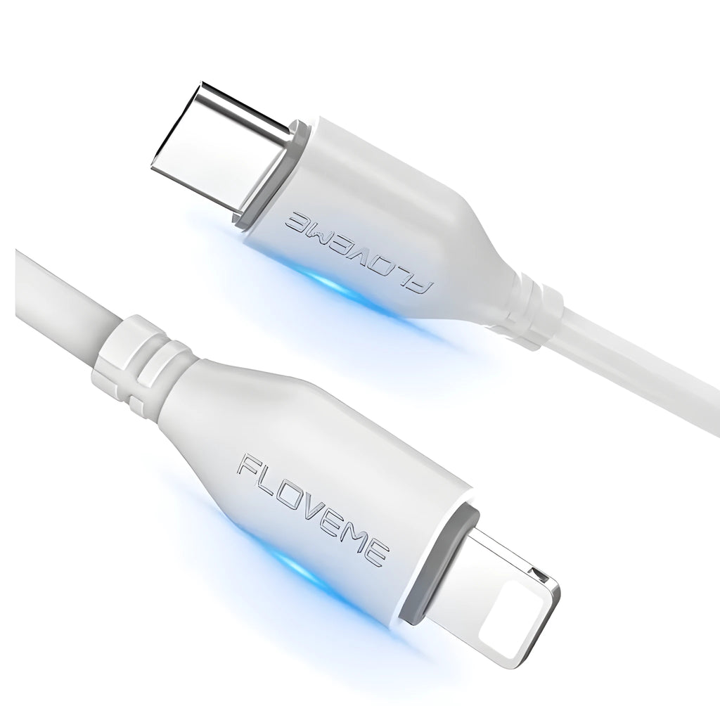 White braided USB-C to Lightning cable with reinforced connectors shown at 0.5m length