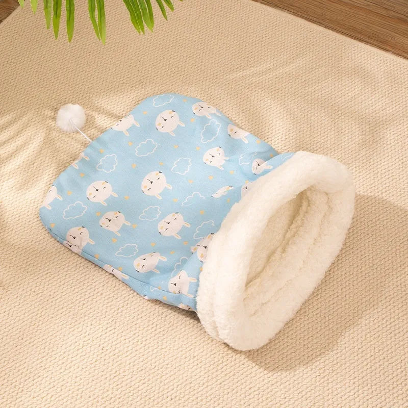 Blue rabbit design flannel cat sleeping bag nest measuring 50x40cm