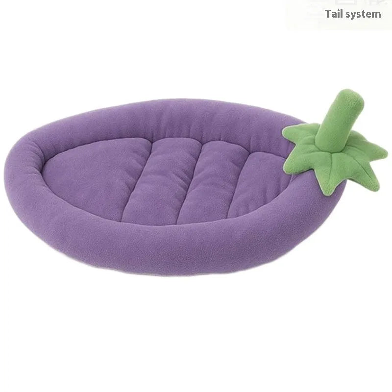 Removable washable cloth dog mat in brown grey orange purple colours showing S M L XL XXL sizes.