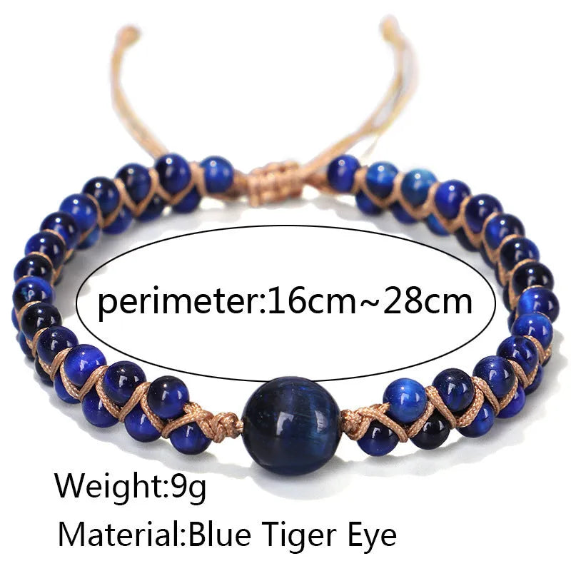 Handmade woven geometric bracelet with adjustable sliding knot and natural stone option