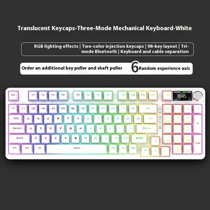 98 key wireless Bluetooth mechanical keyboard with display screen and metal knob