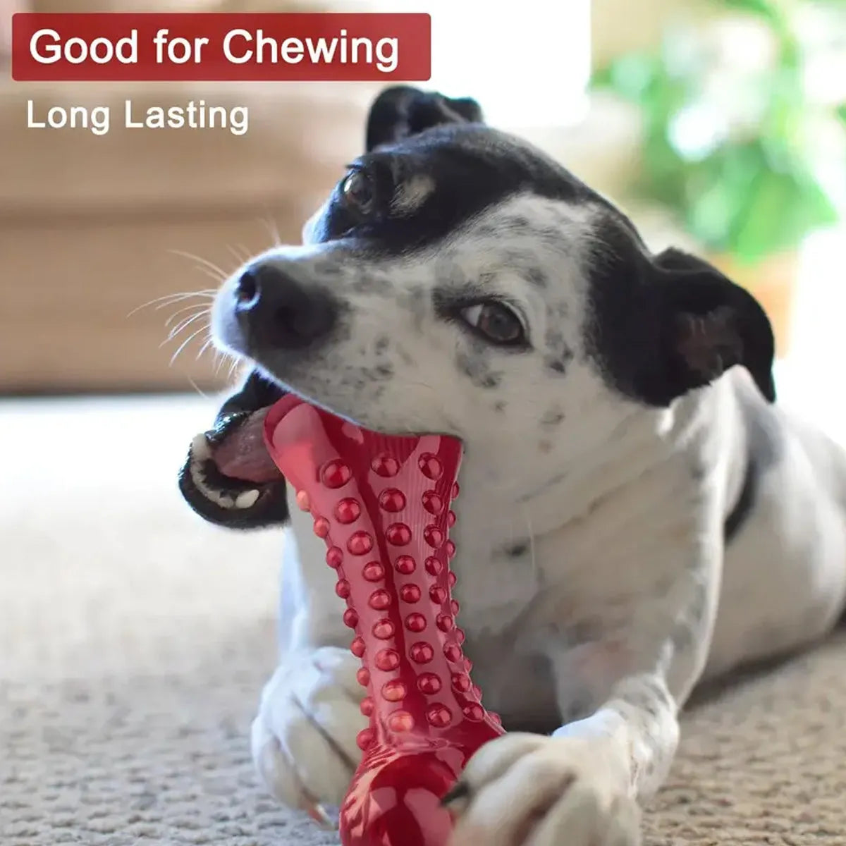 Natural rubber chew toy in red for aggressive dogs - durable construction for heavy chewing