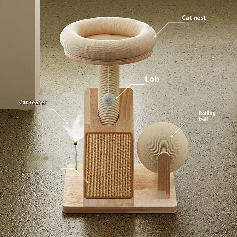 Small cat climbing frame made of natural sisal jute with cute style design for indoor cats