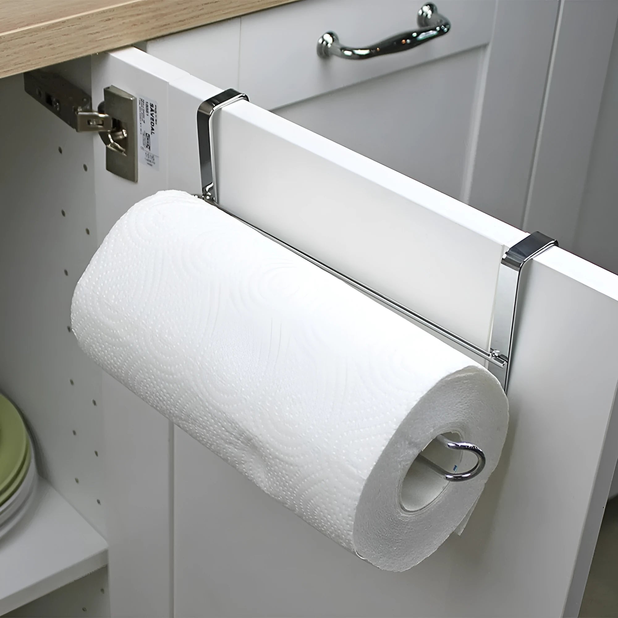 Silver stainless steel cabinet door back-hanging paper towel rack