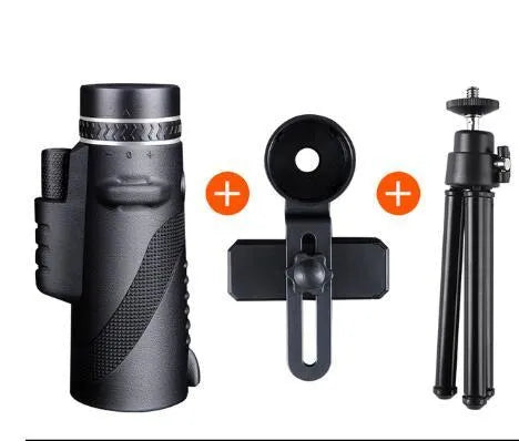 Black 40x60 monocular telescope with waterproof nitrogen construction and FMC coated lenses